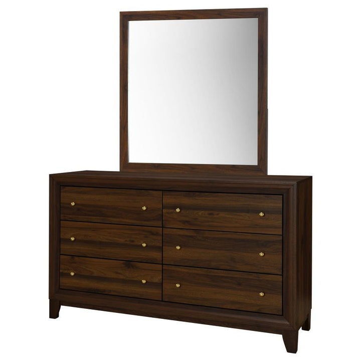 Welsley - 6 - Drawer Dresser And Mirror - Walnut Dresser &amp; Mirror modern furniture Contempo Furniture