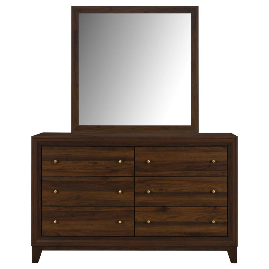 Welsley - 6 - Drawer Dresser And Mirror - Walnut Dresser & Mirror modern furniture Contempo Furniture