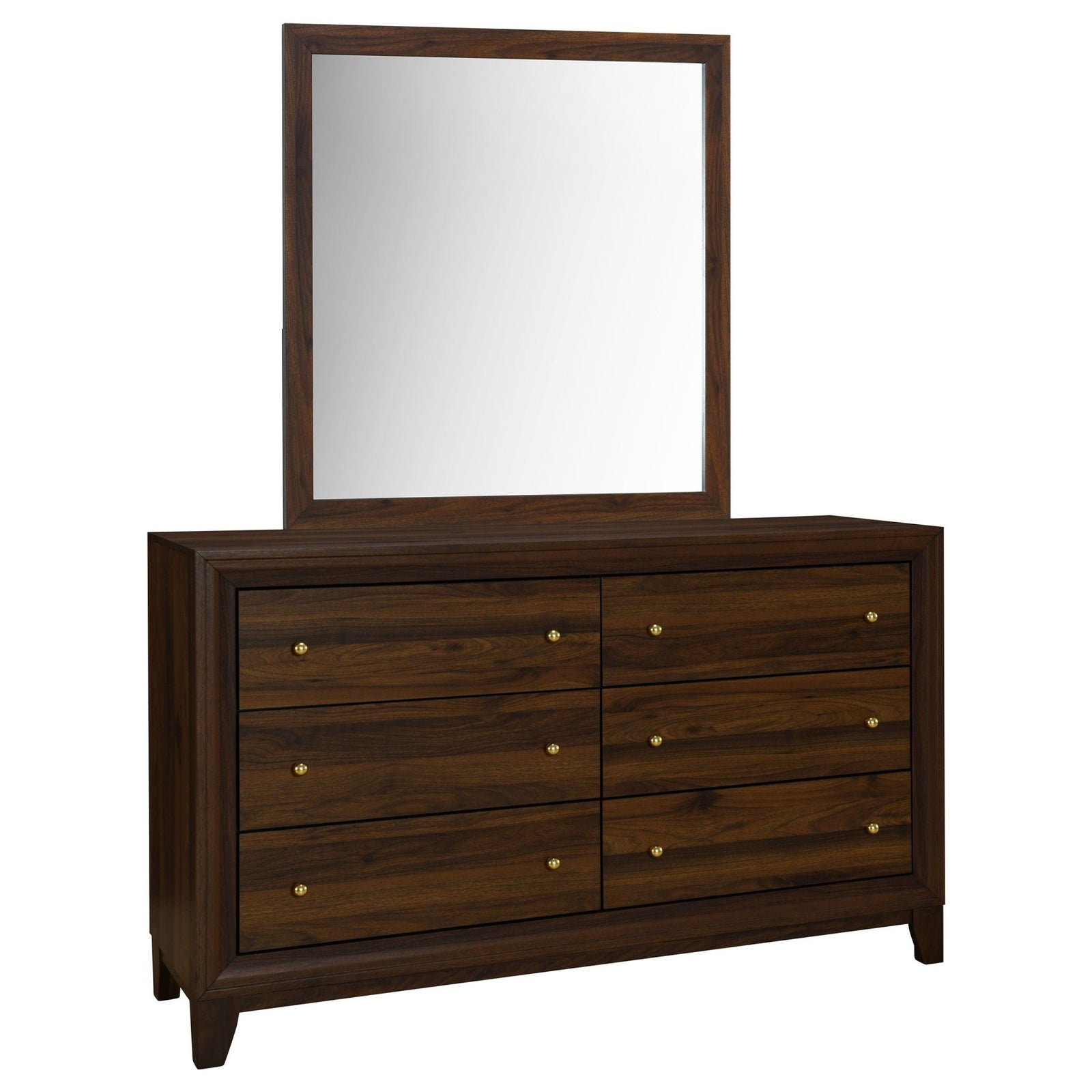 Welsley - 6 - Drawer Dresser And Mirror - Walnut Dresser & Mirror modern furniture Contempo Furniture