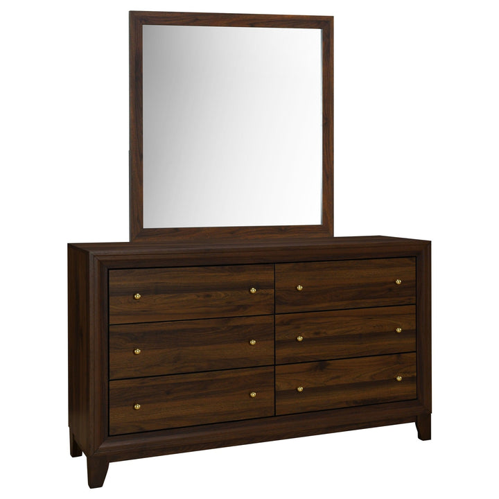 Welsley - 6 - Drawer Dresser And Mirror - Walnut Dresser &amp; Mirror modern furniture Contempo Furniture