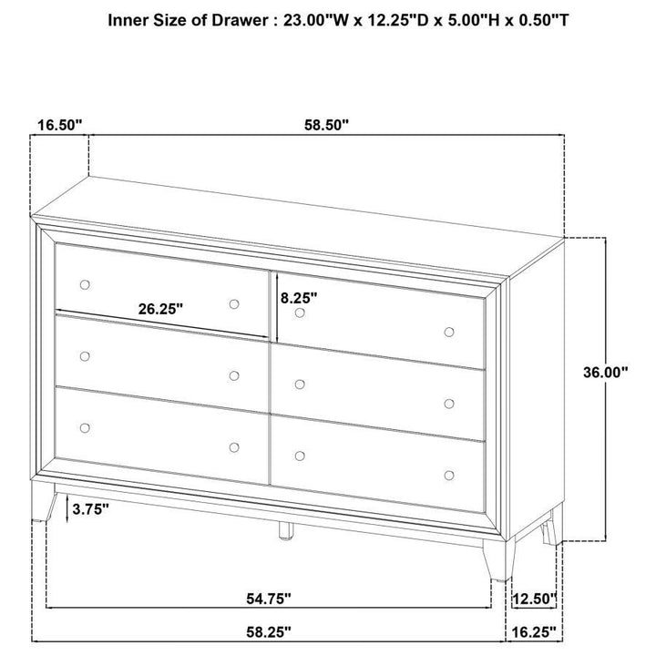 Welsley - 6 - Drawer Dresser Cabinet - Walnut Dressers modern furniture Contempo Furniture