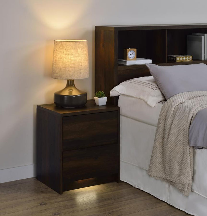 Westpark - 2 - Drawer Nightstand LED Lights And USB - Dark Pine Nightstand w/ Charging Station modern furniture Contempo Furniture