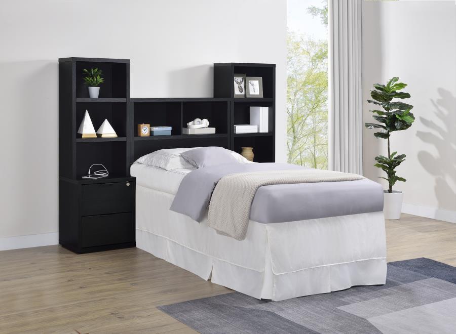 Westpark - 3 Piece Twin Bedroom Set Bookcase Headboard - Black 3 - Piece Bedroom Set modern furniture Contempo Furniture
