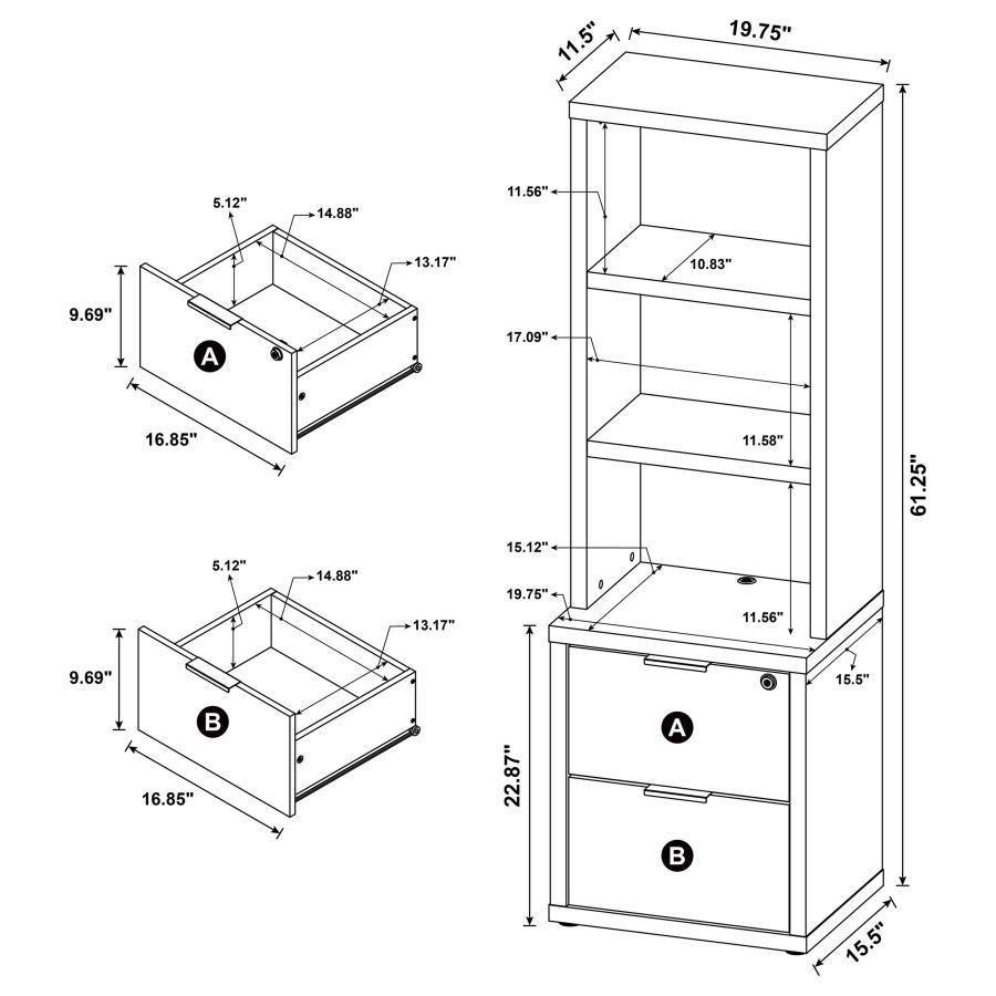Westpark - 3 - Shelf Bookcase USB And Lockable Drawer - Black Standard Bookcase modern furniture Contempo Furniture