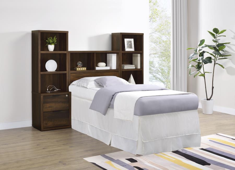 Westpark - Twin Bookcase Headboard - Dark Pine Bookcase HeadBoard modern furniture Contempo Furniture