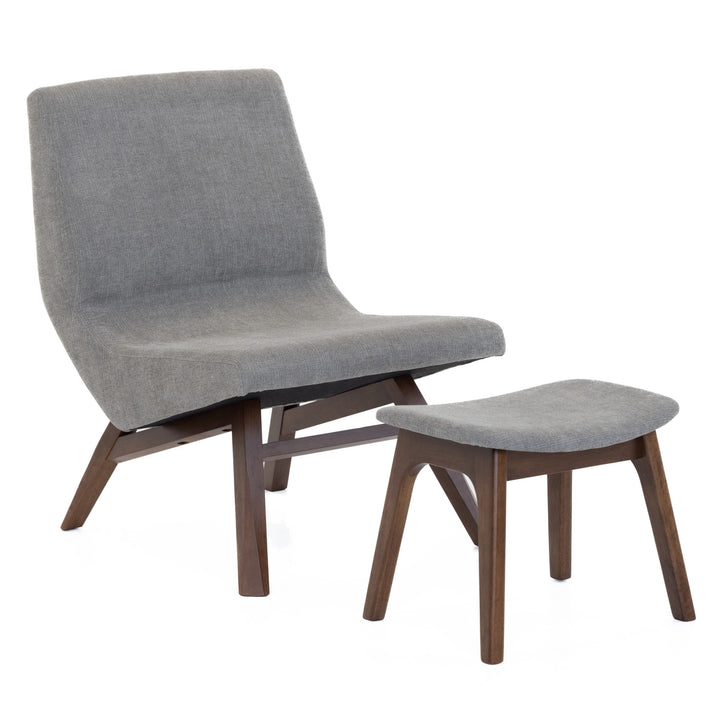 Whitney Modern Grey &amp; Walnut Accent Chair &amp; Ottoman