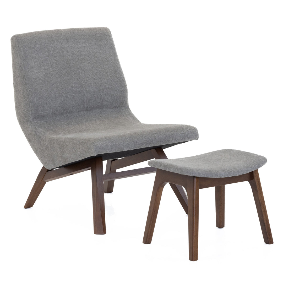 Whitney Modern Grey & Walnut Accent Chair & Ottoman