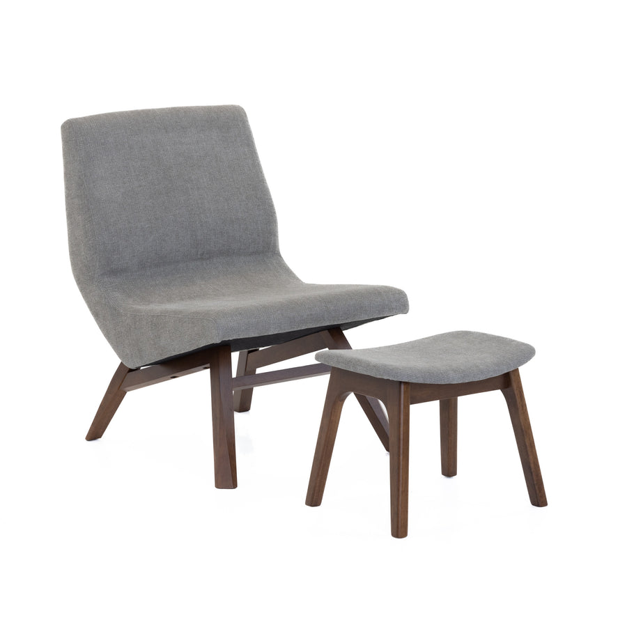 Whitney Modern Grey  and  Walnut Accent Chair  and  Ottoman