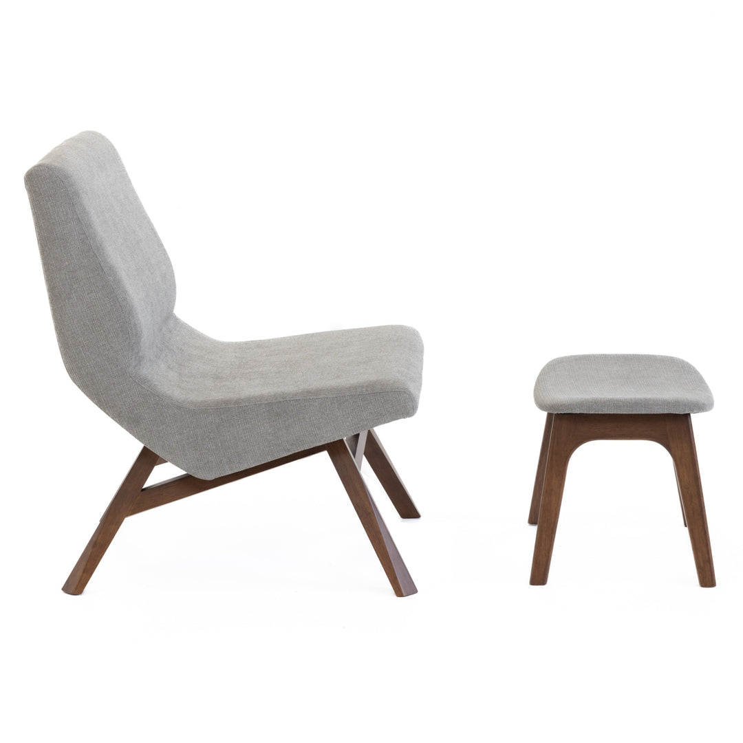 Whitney Modern Grey & Walnut Accent Chair & Ottoman