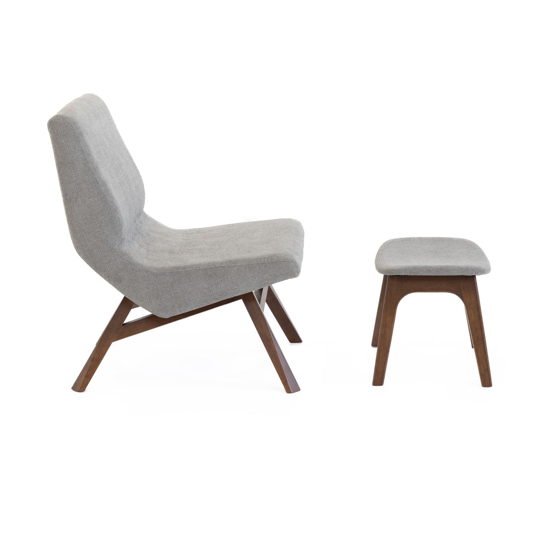 Whitney Modern Grey & Walnut Accent Chair & Ottoman