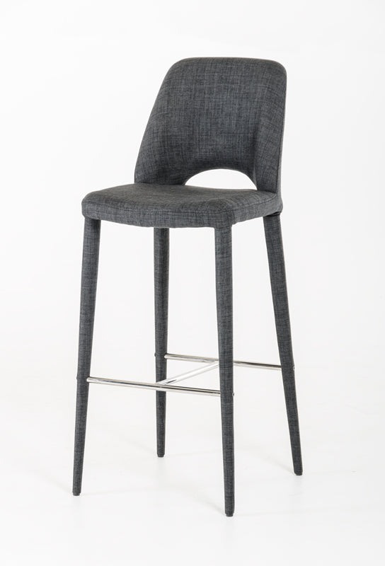 Williamette Mid-Century Dark Grey Fabric Bar Stool - View 2