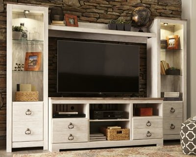 Willowton 3 - Piece Entertainment Center - Beige Entertainment Centers modern furniture Contempo Furniture