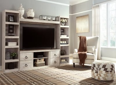 Willowton 4 - Piece Entertainment Center - Beige Entertainment Centers modern furniture Contempo Furniture