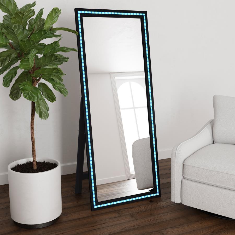 Windrose - Tempered LED Standing Mirror - Black Floor Mirror modern furniture Contempo Furniture