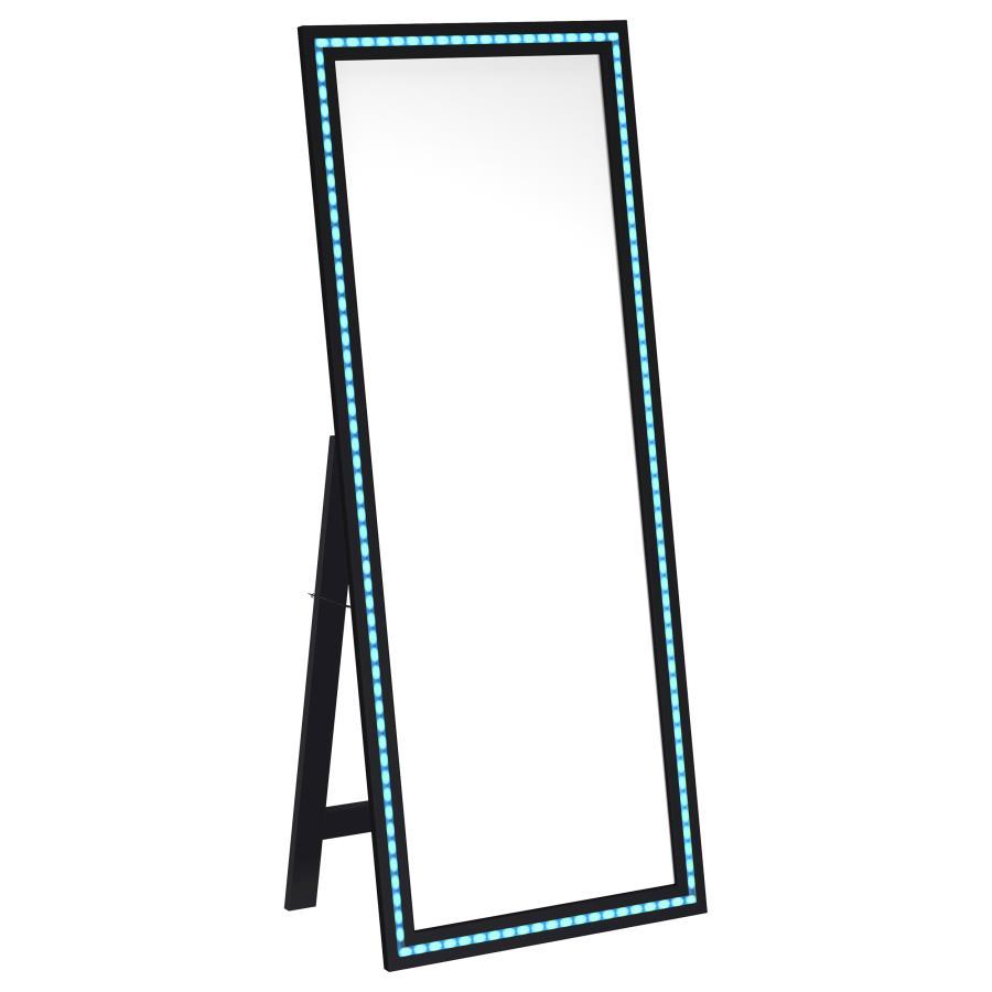 Windrose - Tempered LED Standing Mirror - Black Floor Mirror modern furniture Contempo Furniture