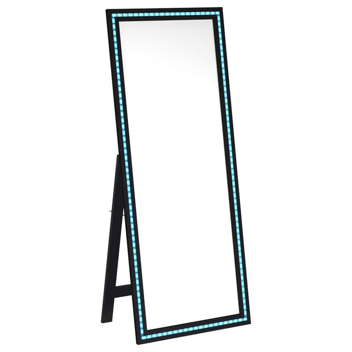 Windrose - Tempered LED Standing Mirror - Black Floor Mirror modern furniture Contempo Furniture