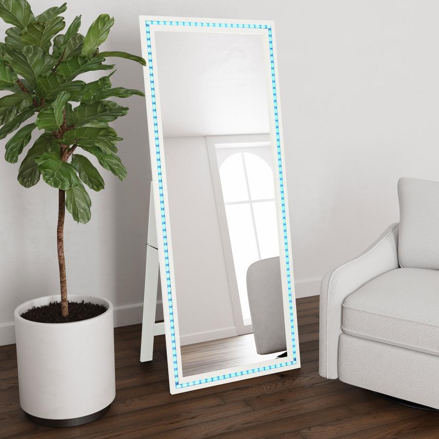 Windrose - Tempered LED Standing Mirror - White Floor Mirror modern furniture Contempo Furniture