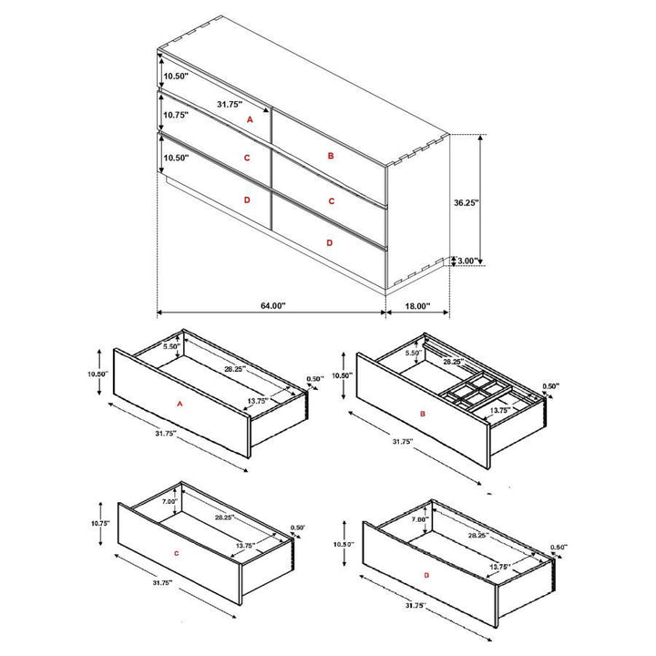 Winslow - 6 - Drawer Dresser - Smokey Walnut Dressers modern furniture Contempo Furniture