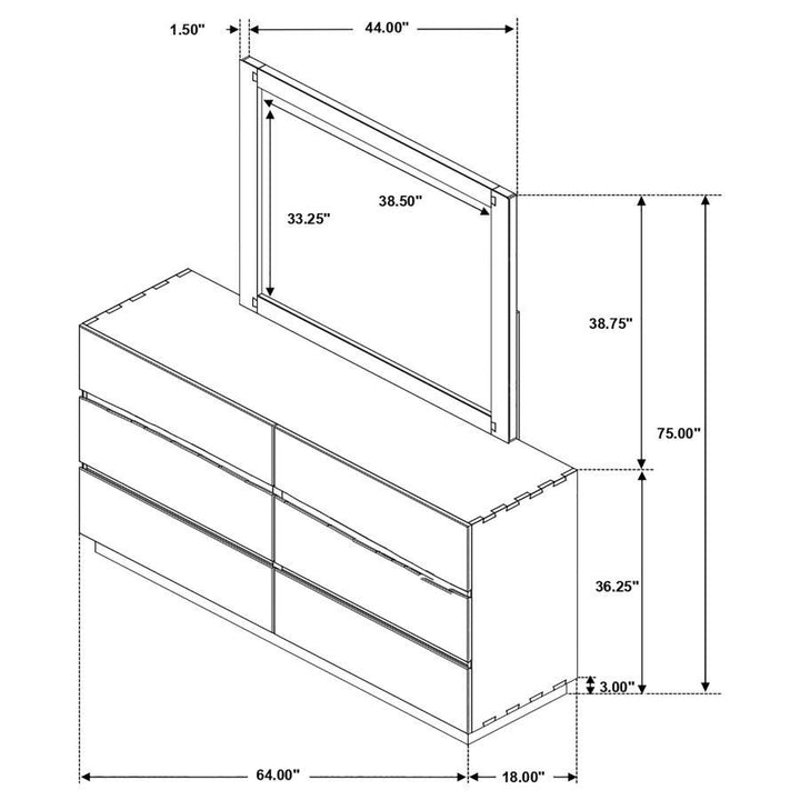 Winslow - 6 - Drawer Dresser With Mirror - Smokey Walnut Dresser &amp; Mirror modern furniture Contempo Furniture