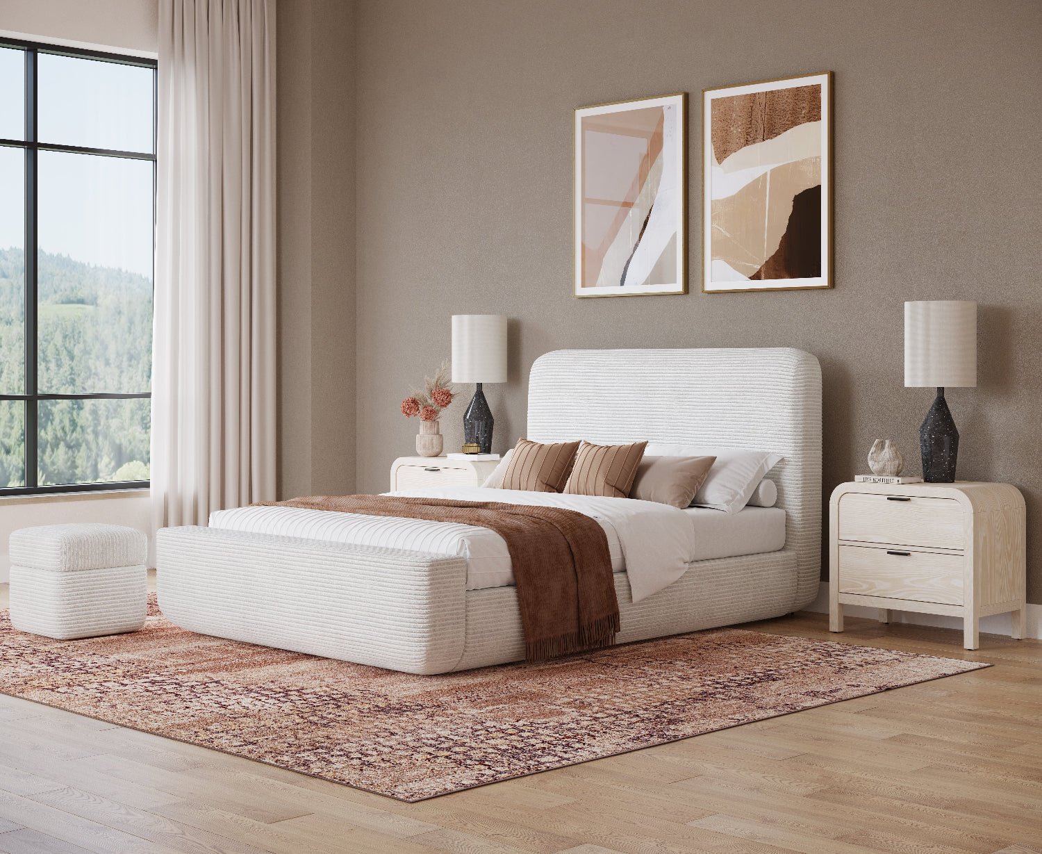 Wisteria Upholstered Storage Ottoman in Frosty Corduroy Benches modern furniture Contempo Furniture
