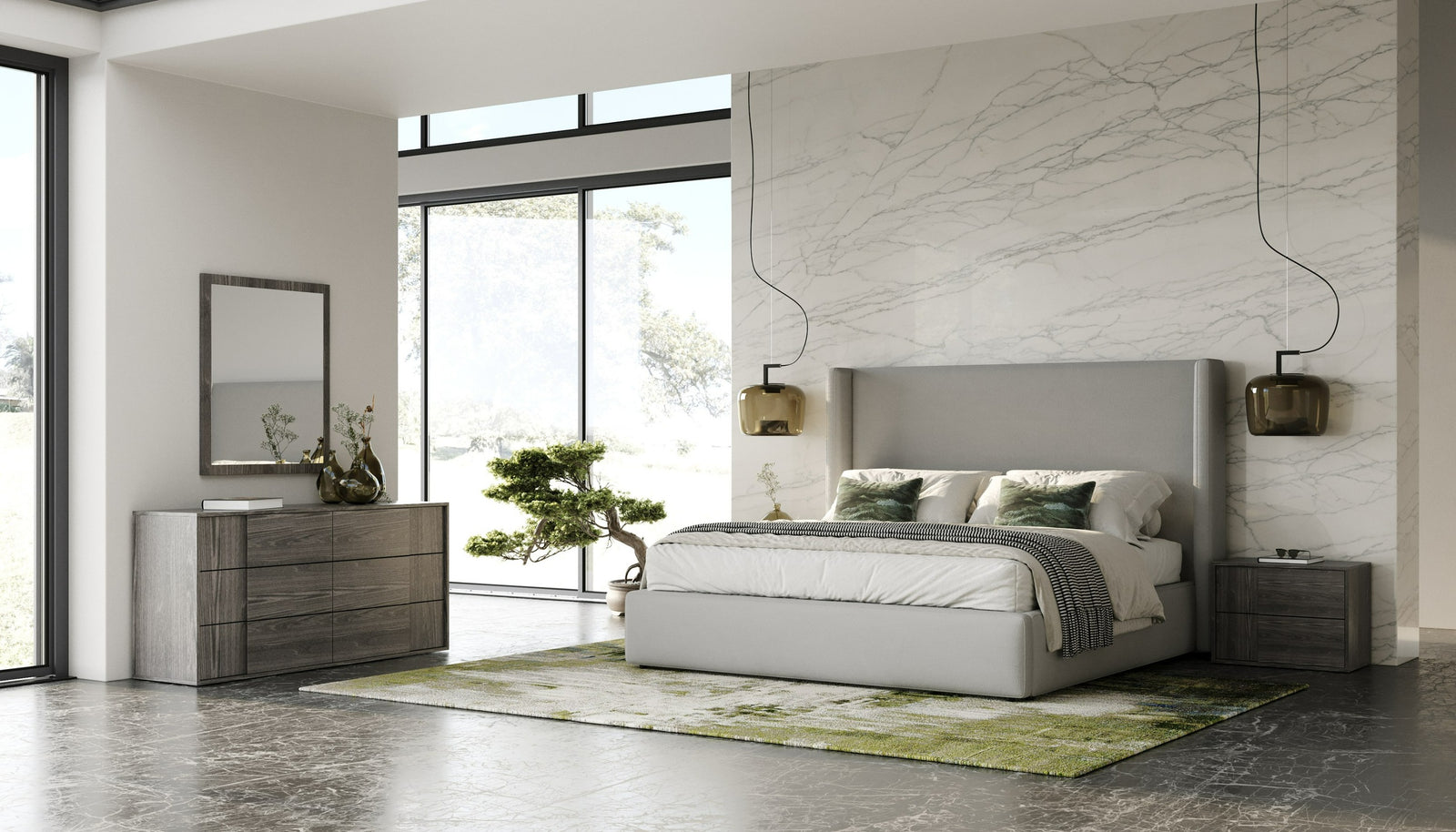 Byrne  Asus - Modern Grey Fabric  Elm Grey 4-Piece Bedroom Set