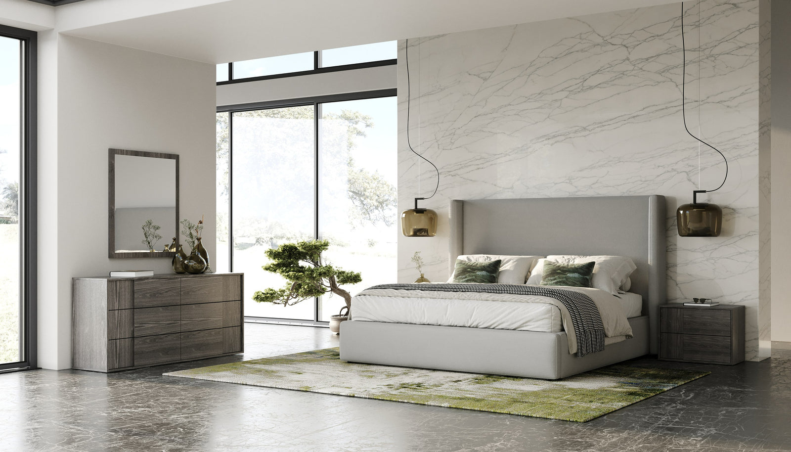 Queen Modrest Byrne  Asus - Modern Grey Fabric  Elm Grey 4-Piece Bedroom Set