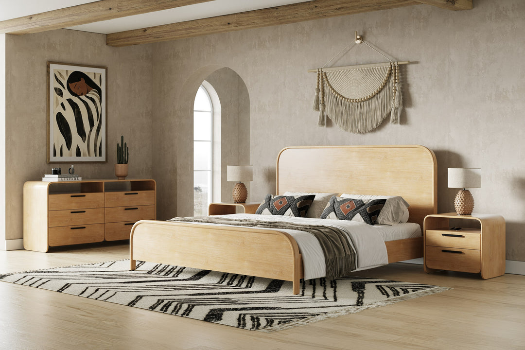 Dresden  Modern Natural Acacia 2Drawer Nightstand Bedroom Set