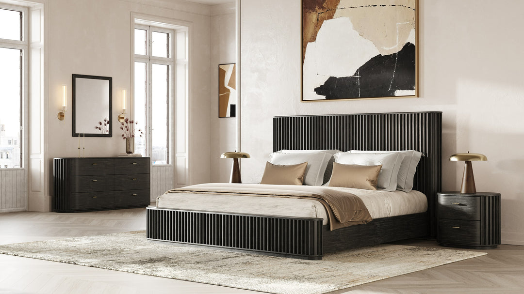 Eastern King Fields - Modern Black Acacia Bedroom Set