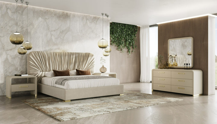 Florence  Modern Beige Velvet + Gold Bed