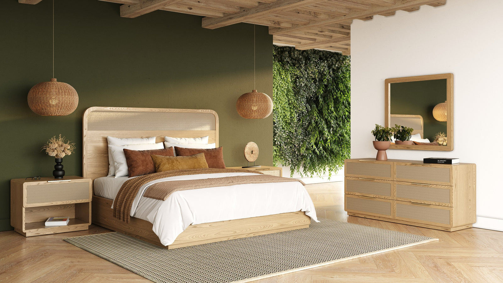 Gavin - Modern Natural Ash  Rattan Bedroom Set
