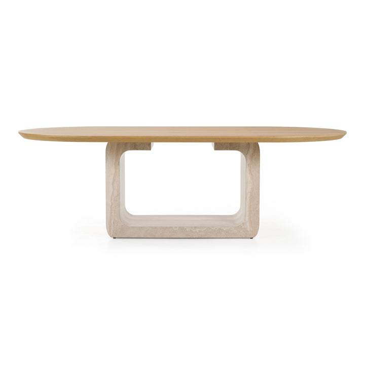 Wolff - Modern White Oak + Faux Travertine Dining Table