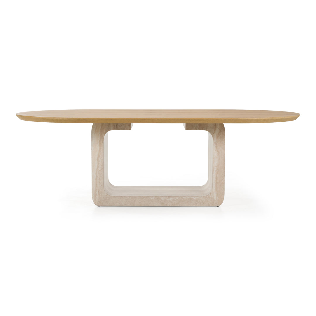 Wolff - Modern White Oak + Faux Travertine Dining Table