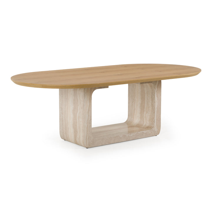 Wolff - Modern White Oak + Faux Travertine Dining Table