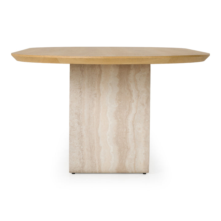 Wolff - Modern White Oak + Faux Travertine Dining Table