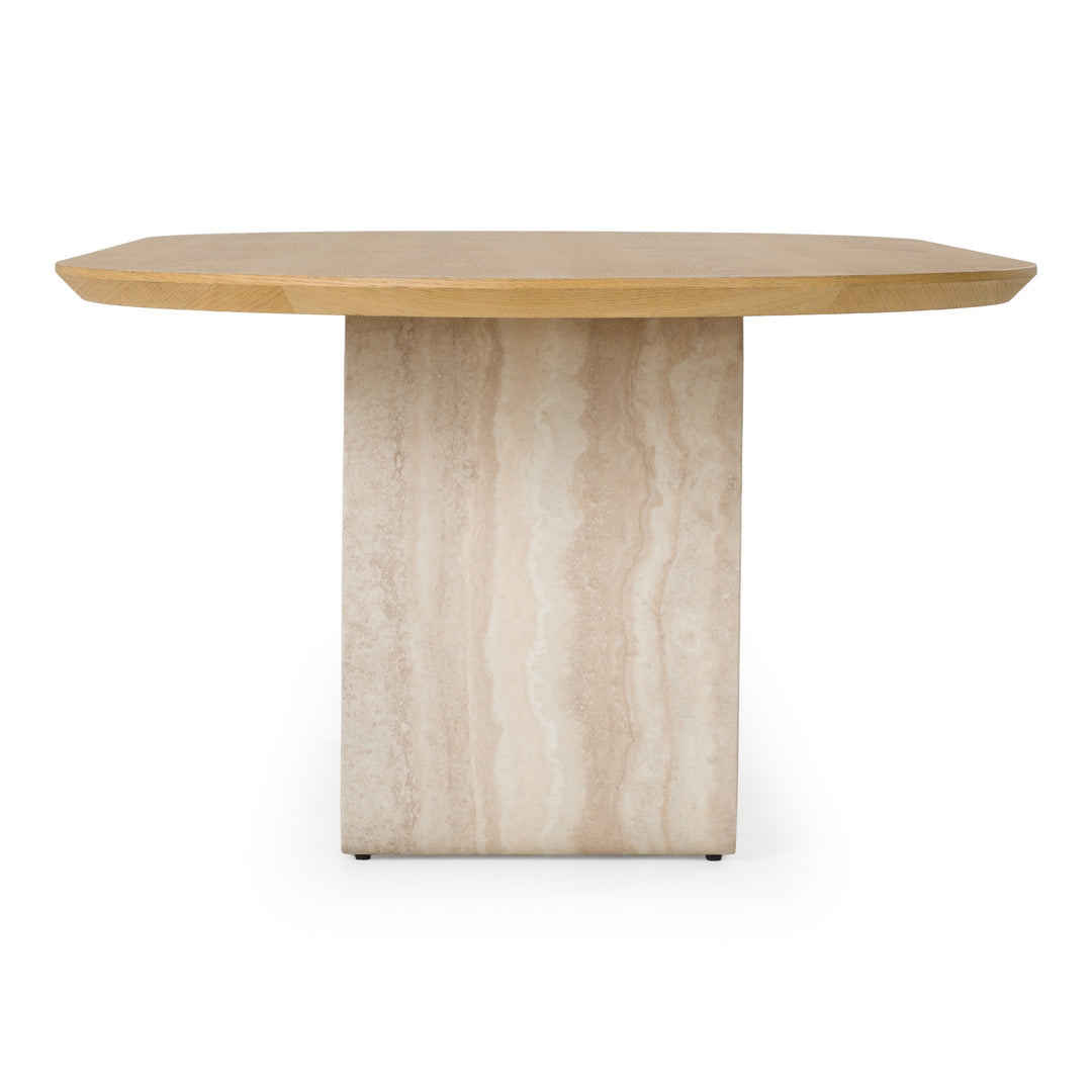 Wolff - Modern White Oak + Faux Travertine Dining Table