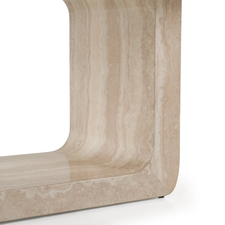 Wolff - Modern White Oak + Faux Travertine Dining Table