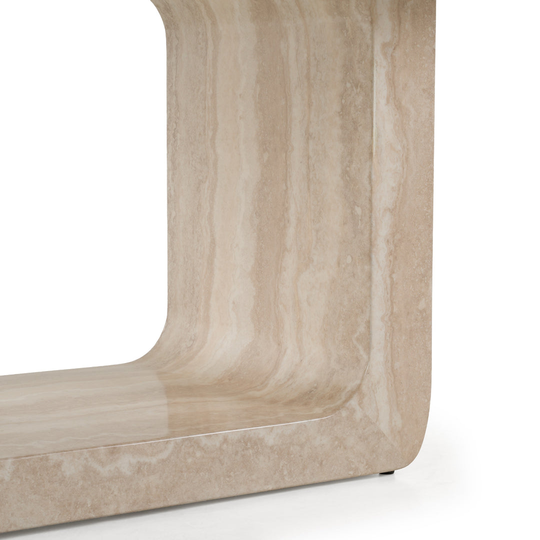 Wolff - Modern White Oak + Faux Travertine Dining Table