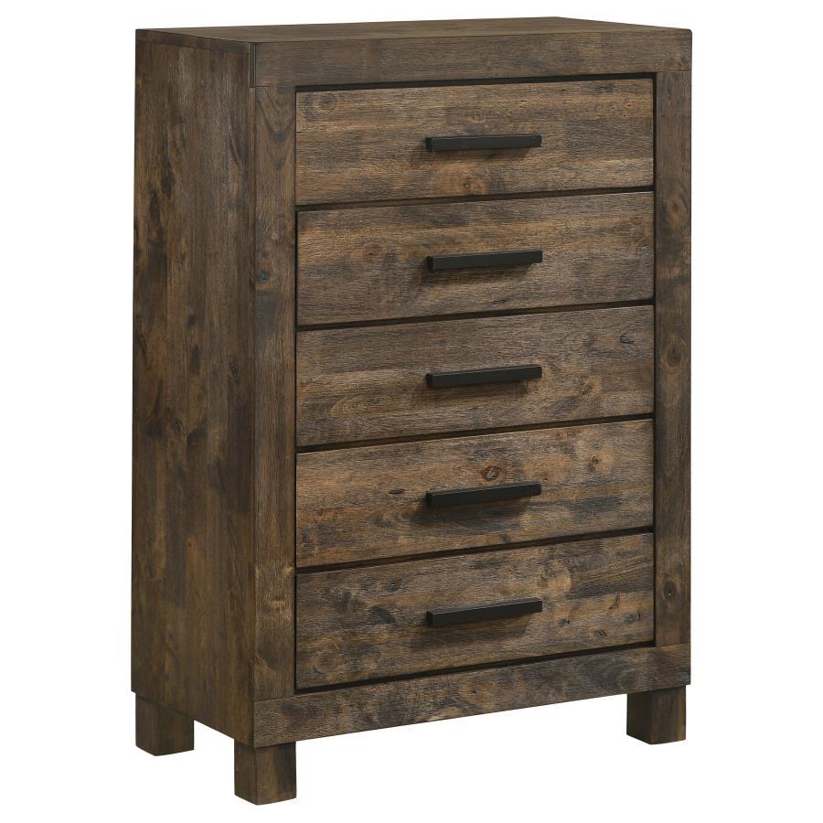 Woodmont - 5 - Drawer Bedroom Chest - Rustic Golden Brown Accent Chest modern furniture Contempo Furniture
