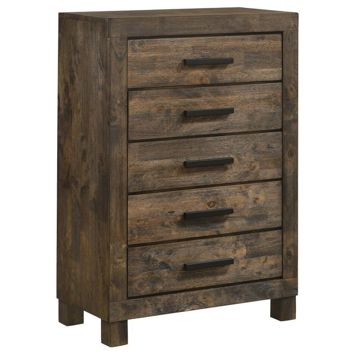 Woodmont - 5 - Drawer Bedroom Chest - Rustic Golden Brown Accent Chest modern furniture Contempo Furniture