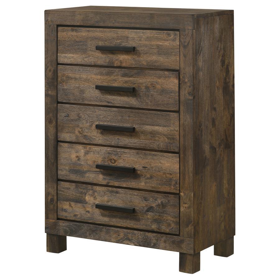 Woodmont - 5 - Drawer Bedroom Chest - Rustic Golden Brown Accent Chest modern furniture Contempo Furniture