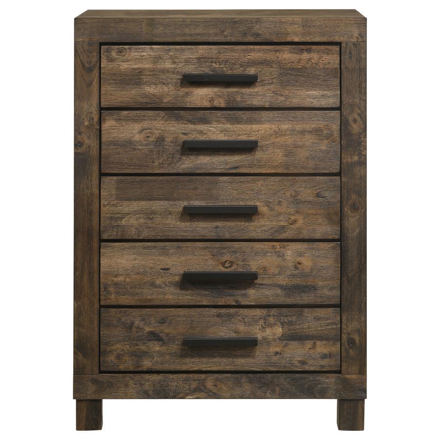 Woodmont - 5 - Drawer Bedroom Chest - Rustic Golden Brown Accent Chest modern furniture Contempo Furniture