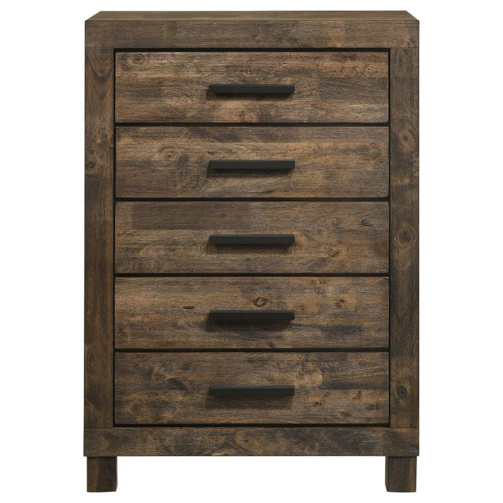 Woodmont - 5 - Drawer Bedroom Chest - Rustic Golden Brown Accent Chest modern furniture Contempo Furniture