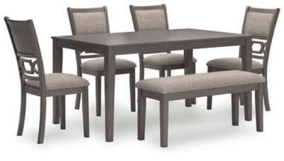 Wrenning Dining Table and 4 Chairs and Bench (Set of 6) - Gray 6 Piece Dining Room Set modern furniture Contempo Furniture