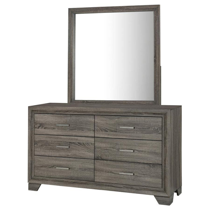 Wright - 6 - Drawer Dresser And Mirror - Brown Oak Dresser &amp; Mirror modern furniture Contempo Furniture