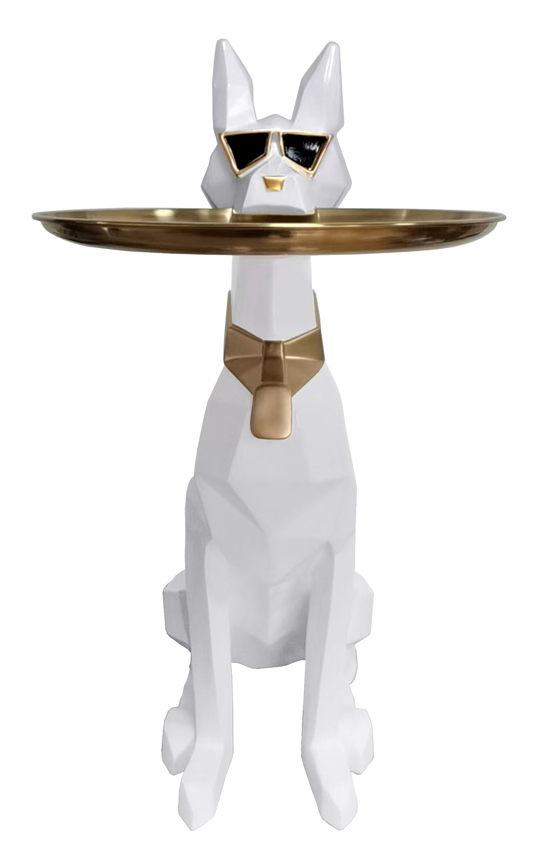 Cool Dog With Plate Modern White + Gold Sculpture