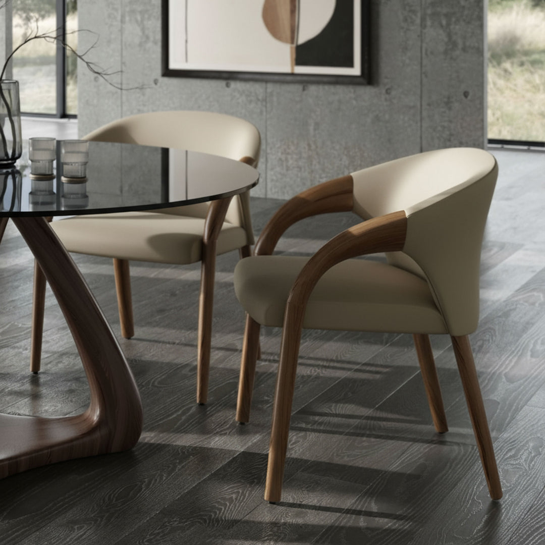 Modrest Wynetta Mid-Century Modern Grey Vegan Leather + Walnut Dining Chair