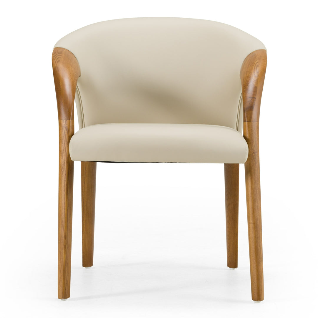 Modrest Wynetta Mid-Century Modern Grey Vegan Leather + Walnut Dining Chair