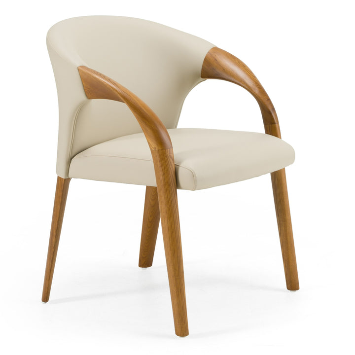 Modrest Wynetta Mid-Century Modern Grey Vegan Leather + Walnut Dining Chair