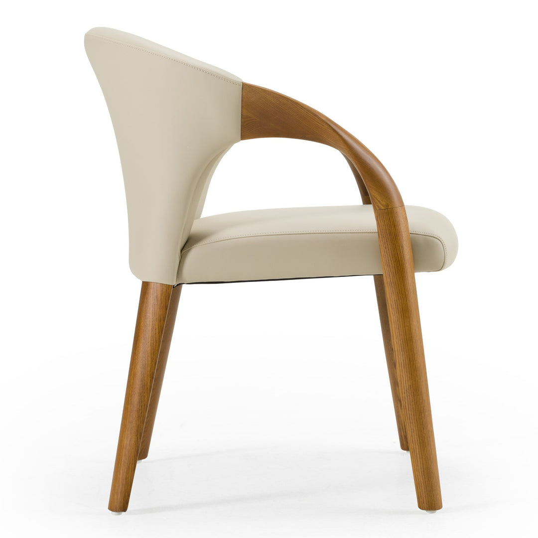 Wynetta Mid-Century Modern Grey Vegan Leather + Walnut Dining Chair