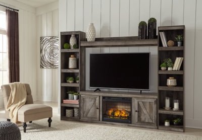 Wynnlow 4 - Piece Entertainment Center with Electric Fireplace - Gray Entertainment Centers modern furniture Contempo Furniture